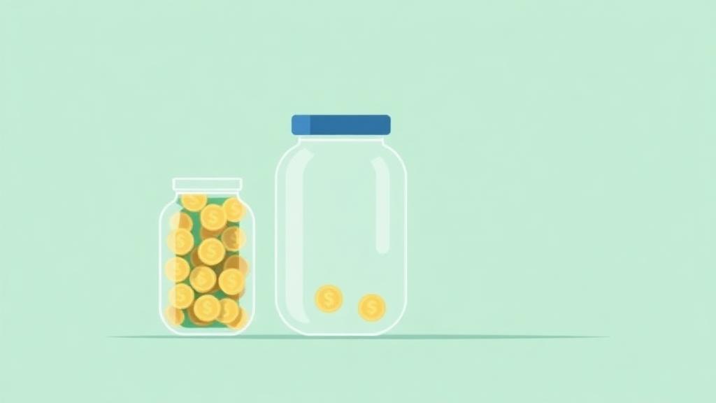 Glass jar filled with coins and a growing plant